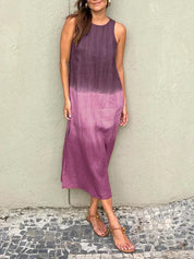 Women's Relaxed Fit Midi Dress - Sleeveless Gradient Natural Fibers