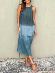 Women's Relaxed Fit Midi Dress - Sleeveless Gradient Natural Fibers