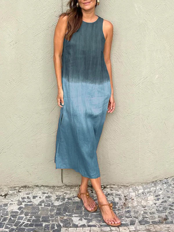 Women's Relaxed Fit Midi Dress - Sleeveless Gradient Natural Fibers