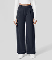 Women's Wide Leg Work Trousers - High-Waisted Fluid Style