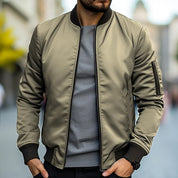Men's Bomber Jacket - Ribbed Trim and Zippered Sleeve Pocket