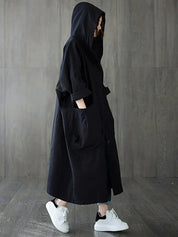 Women's Longline Coat - With Hood and Patch Pockets