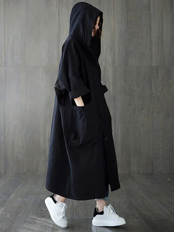 Women's Longline Coat - With Hood and Patch Pockets