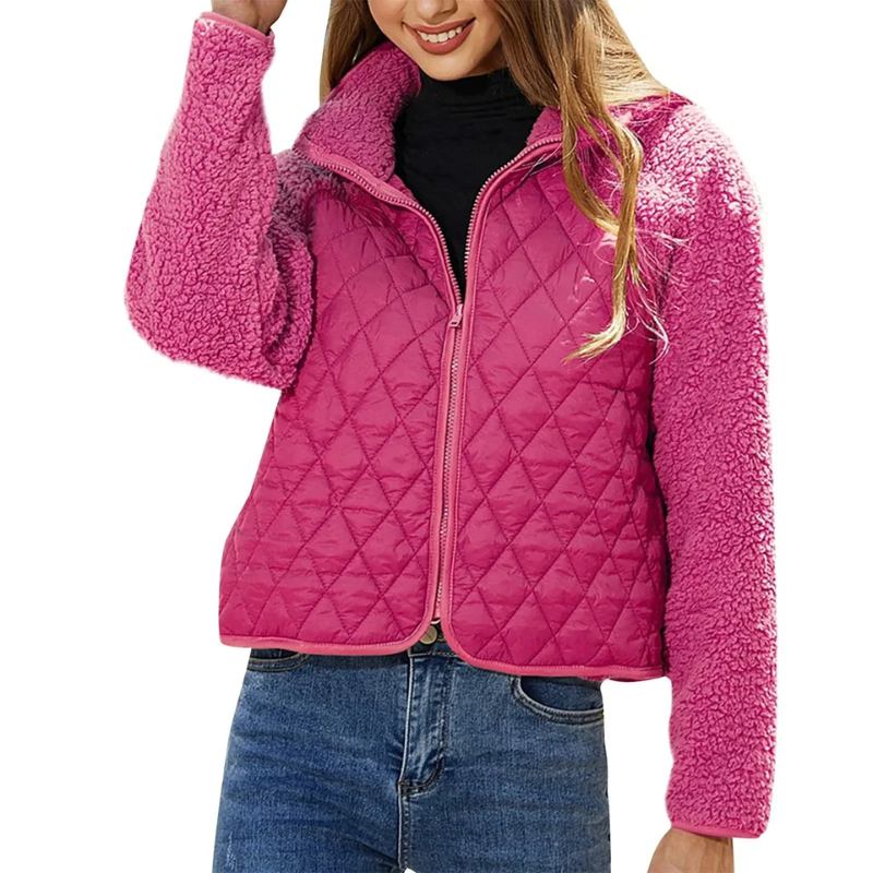 Women's Quilted Jacket - Cropped & Stand-Up Collar