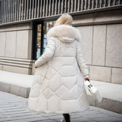 Women's Long Winter Parka - Fluffy Trim Hooded Design