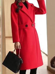 Women's Coat - One-Button Closure with Belted Waist