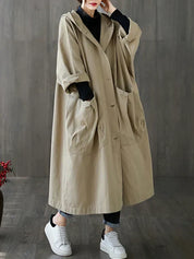 Women's Longline Coat - With Hood and Patch Pockets