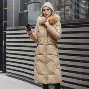 Women's Long Winter Parka - Fluffy Trim Hooded Design