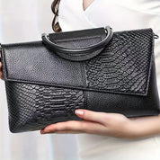 Women's Black Crossbody Bag - Crocodile Flap & Top Handle