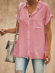 Women's Relaxed Fit Button-Down Shirt - Short Sleeve Breathable