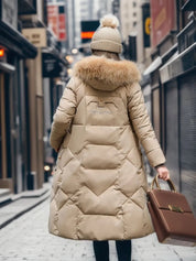 Women's Long Winter Parka - Fluffy Trim Hooded Design