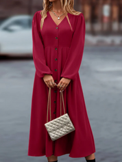 Vivienne - Elegant Long Sleeve V-Neck Dress for Women
