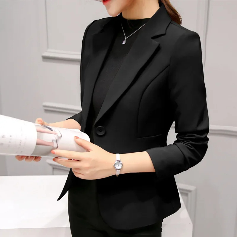 Women's Blazer - One-Button Closure with Notch Lapel Collar