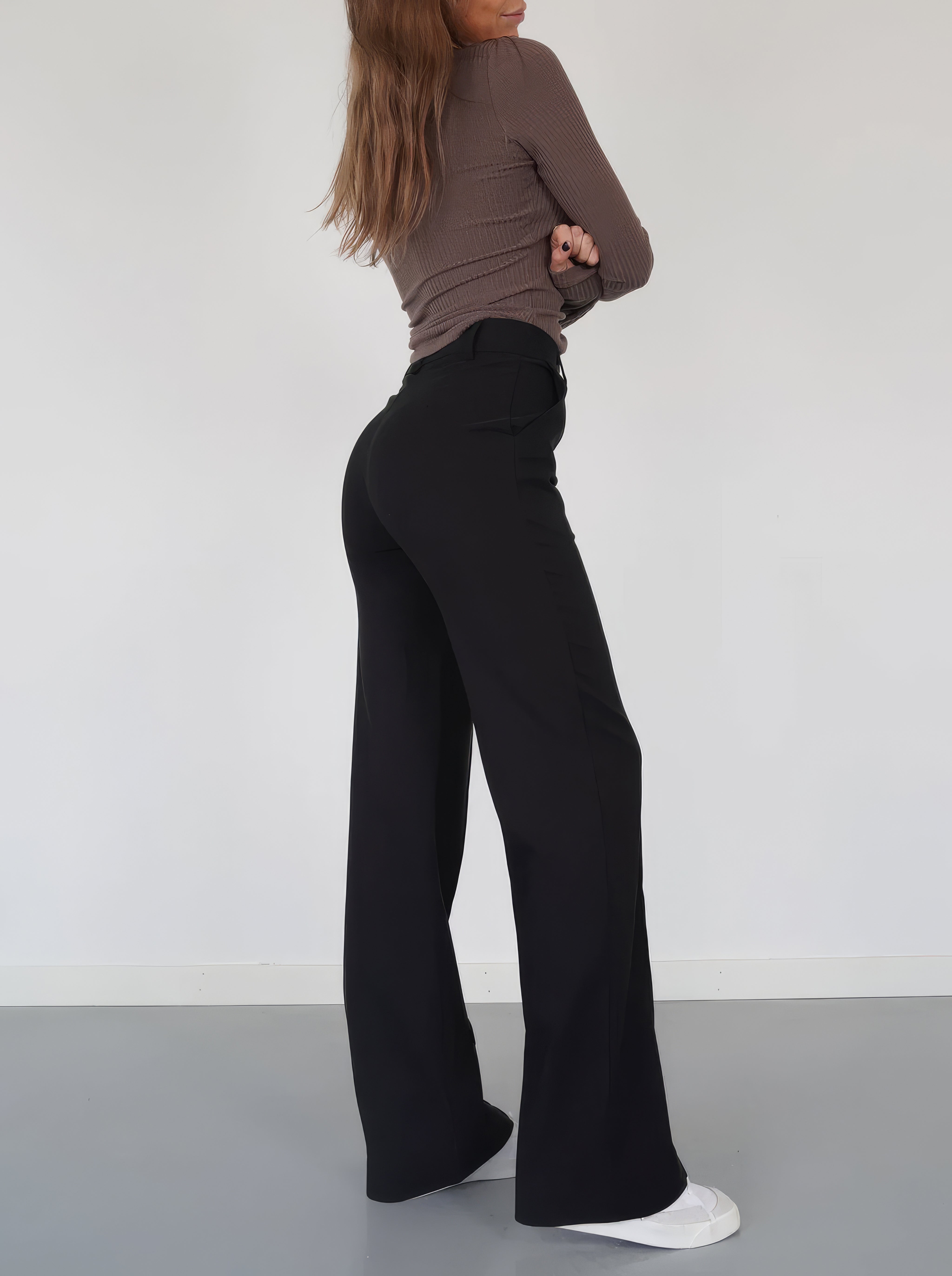 Women's Straight Leg Work Trousers - High-Waisted & Smart Casual