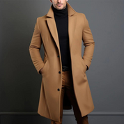 Men's Coat - Single-Breasted Long Overcoat