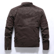 Men's Biker Jacket - Stand Collar with Red Stripe Detail