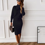 Women's Knitted Jumper Dress - Roll neck with Chevron Pattern