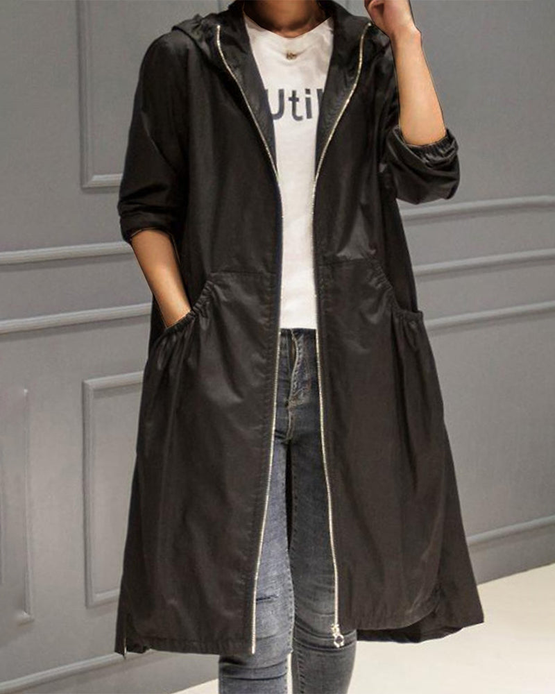 Women's Waterproof Long Jacket - Hooded Outerwear