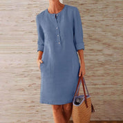 Women's Relaxed Fit Shirt Dress - Breathable Button Front Knee-Length