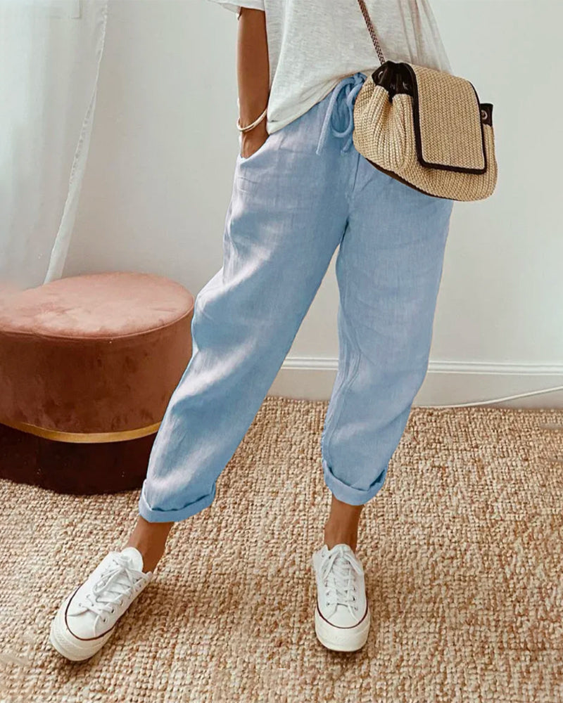 Women's Plain Drawstring Joggers - Relaxed Fit Elasticated Cuffs