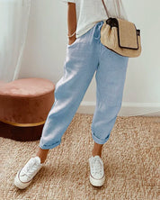 Women's Plain Drawstring Joggers - Relaxed Fit Elasticated Cuffs