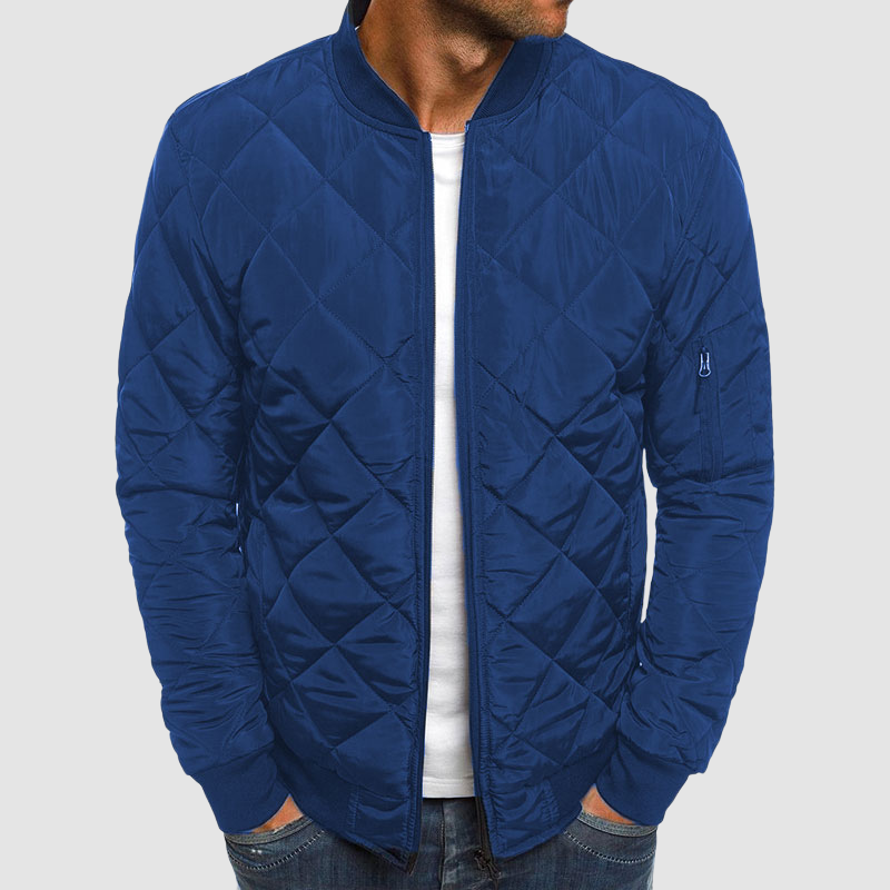 Men's Bomber Quilted Jacket - Zip Front & Sleeve Pockets