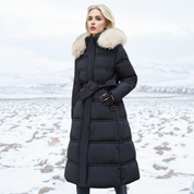 Women's Winter Padded Parka - Drawstring Waist and Detachable Fluffy Hood