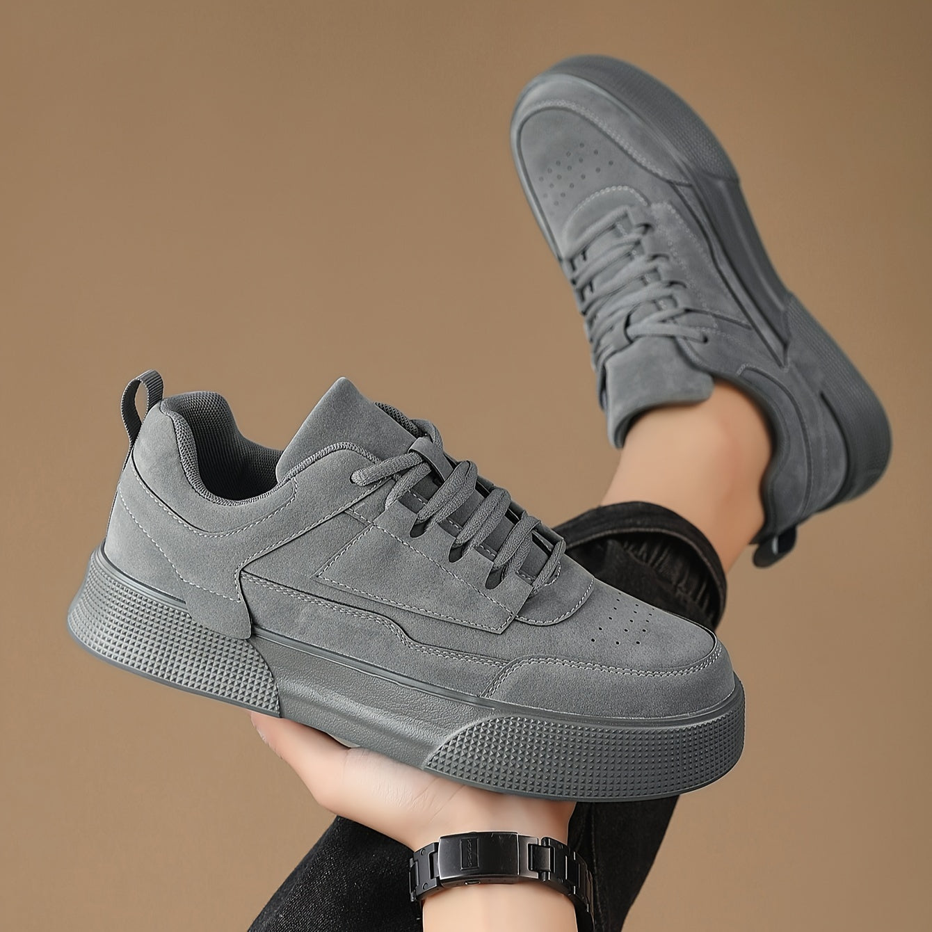 Men's Lace-Up Trainers - Platform Sole with Panel Details