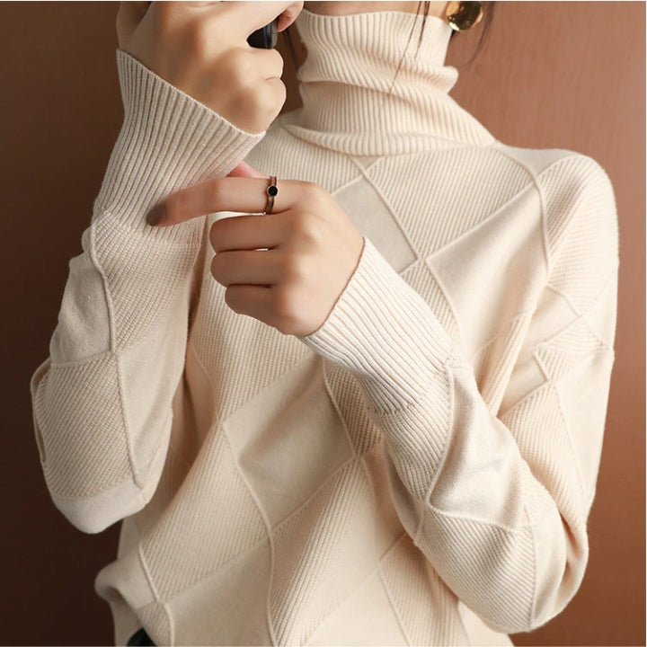 Women’s Jumper - Diamond Knit with Roll Neck