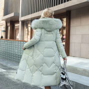 Women's Long Winter Parka - Fluffy Trim Hooded Design
