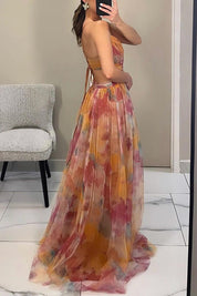 Women's V-Neck Floral Maxi Dress - Elegant Wedding Guest