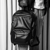 Men's Black Waterproof Leather Travel Backpack - Durable & Organised