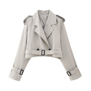 Women's Stylish Crop Trench Coat - Elegant Belt Design