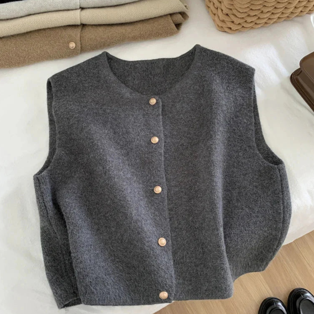 Women's Gilet - Button-Front with Round Neck