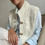 Women's Beige Gilet - Stand Collar with Toggle Fastening