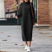Women's Knitted Jumper Dress - Roll neck with Midi Length
