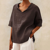 Women's Lightweight Linen V-Neck Blouse - Casual Relaxed Fit