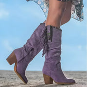 Women's Boho Western Cowboy Boots - Suede & Fringe
