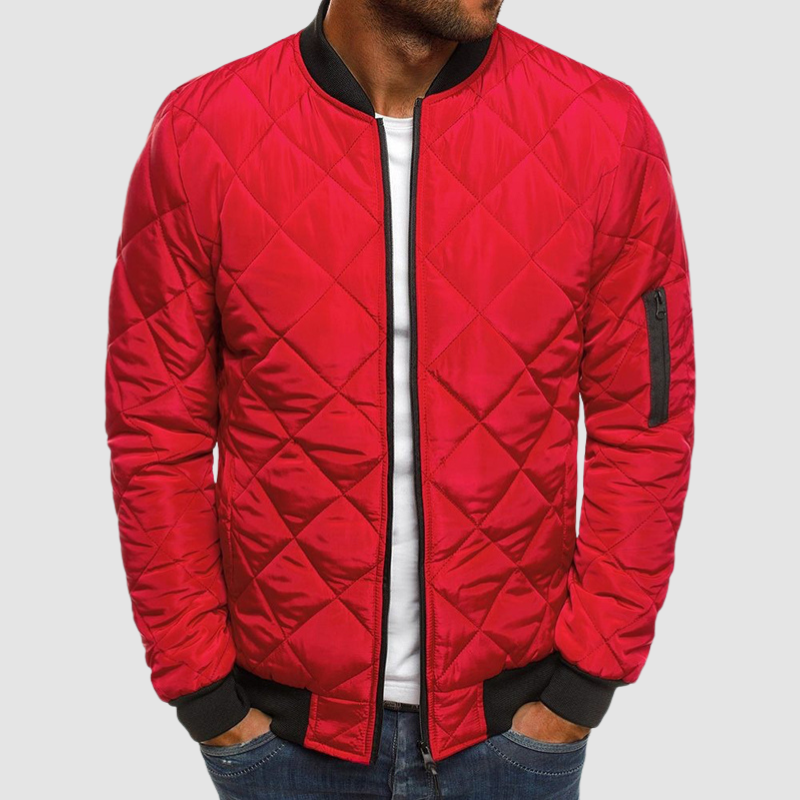Men's Bomber Quilted Jacket - Zip Front & Sleeve Pockets
