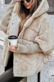 Women's Winter Jacket - Hooded Padded with Plush Panel Design