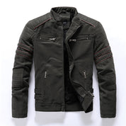 Men's Biker Jacket - Stand Collar with Red Stripe Detail