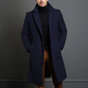 Men's Coat - Single-Breasted Long Overcoat