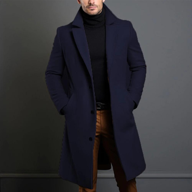 Men's Coat - Single-Breasted Long Overcoat