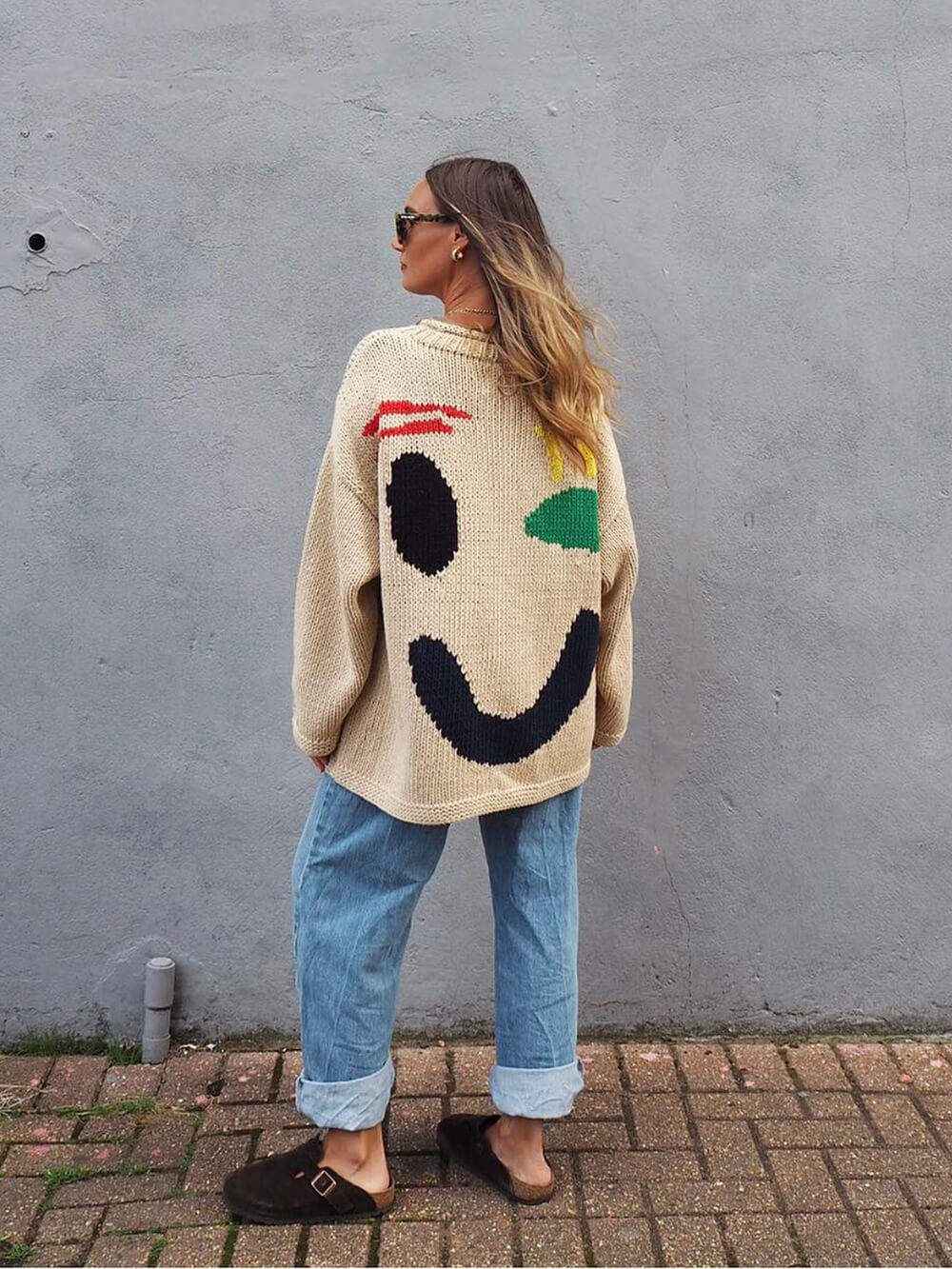 Women's Jumper - Smiley Print with Oversized Fit