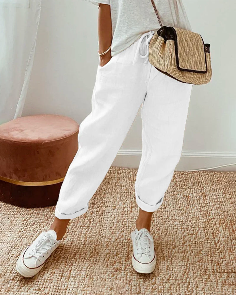 Women's Plain Drawstring Joggers - Relaxed Fit Elasticated Cuffs