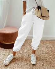 Women's Plain Drawstring Joggers - Relaxed Fit Elasticated Cuffs