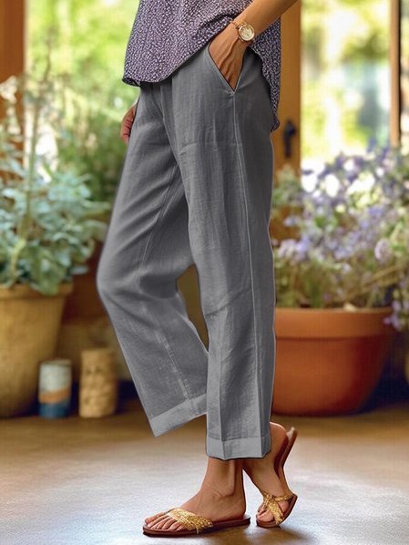 Women's Loose Linen Trousers - Breathable Wide Leg Casual Trousers