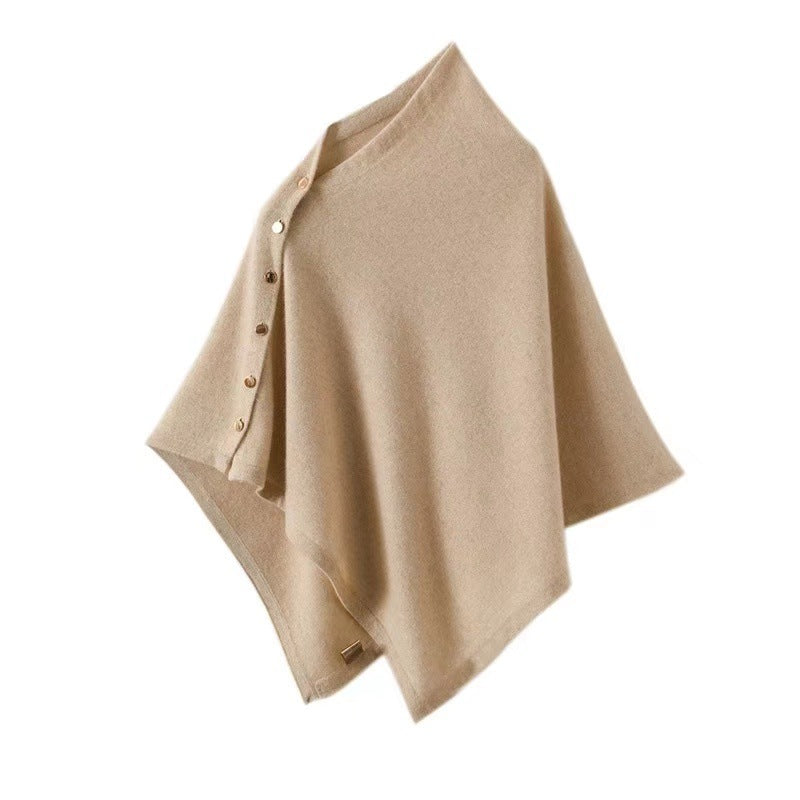 Women's Button Detail Poncho - Asymmetric Design with Draped Fit