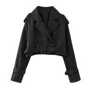 Women's Stylish Crop Trench Coat - Elegant Belt Design