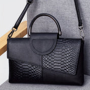 Women's Black Crossbody Bag - Crocodile Flap & Top Handle